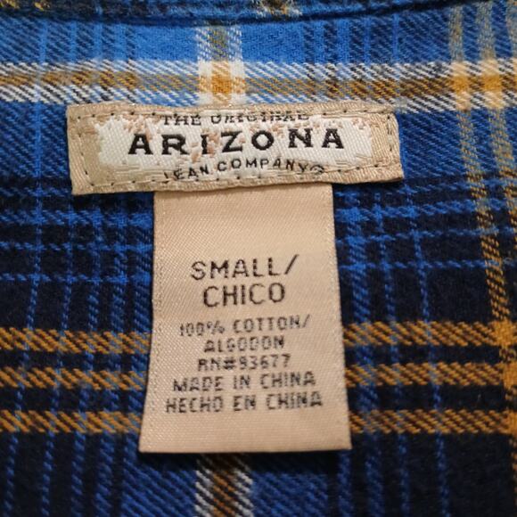 Arizona Small Blue Plaid Long-Sleeved Flannel Shirt 100% Cotton Two Pocket - Picture 2 of 12